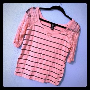 Rue21 Pink Stripped Lace Top